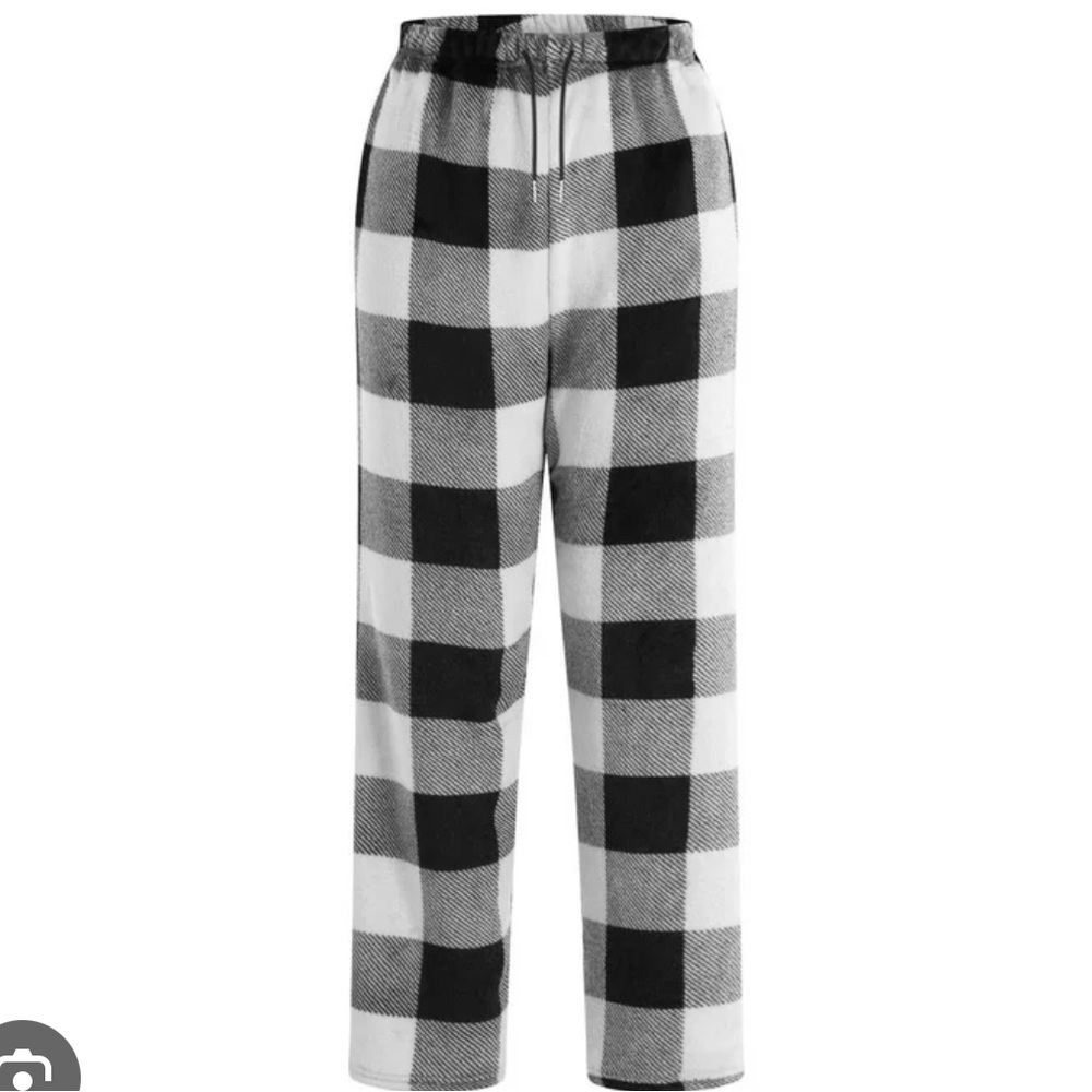 Stars Above Black and White Pajama Bottoms with Buffalo Check